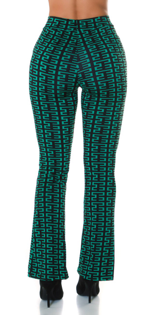 hoge taille flared broek met print groen